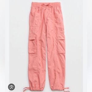 Aerie High Waisted Go-For-It Baggy Cargo Pant spicy coral size L NWT